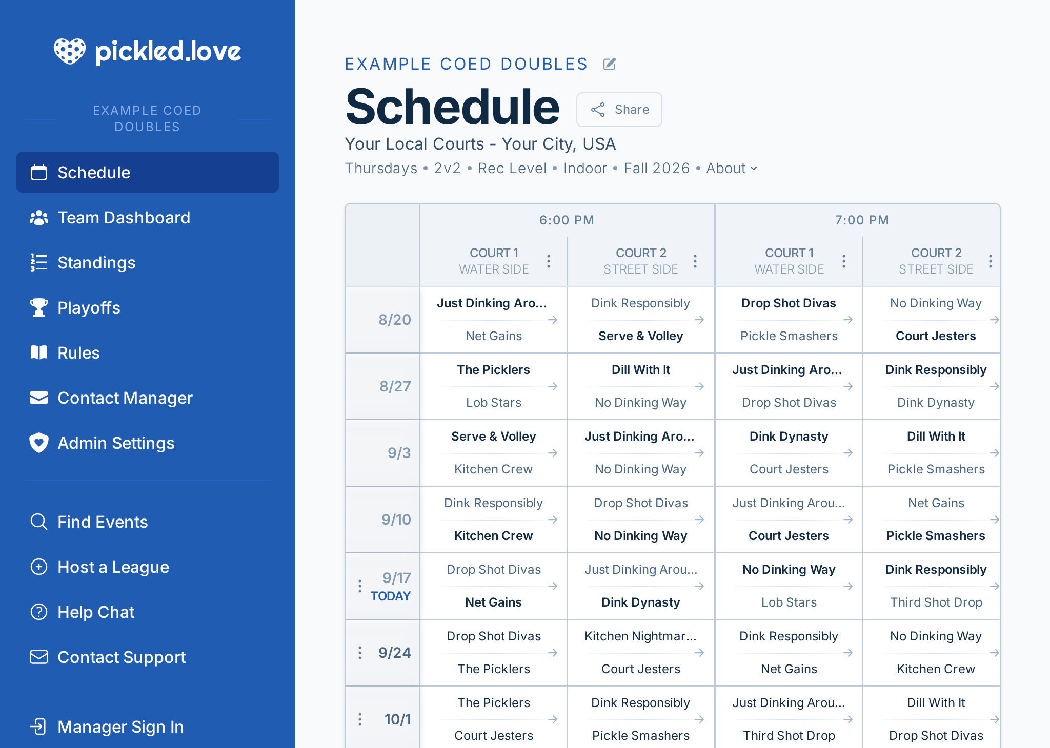 pickled.love schedule screenshot