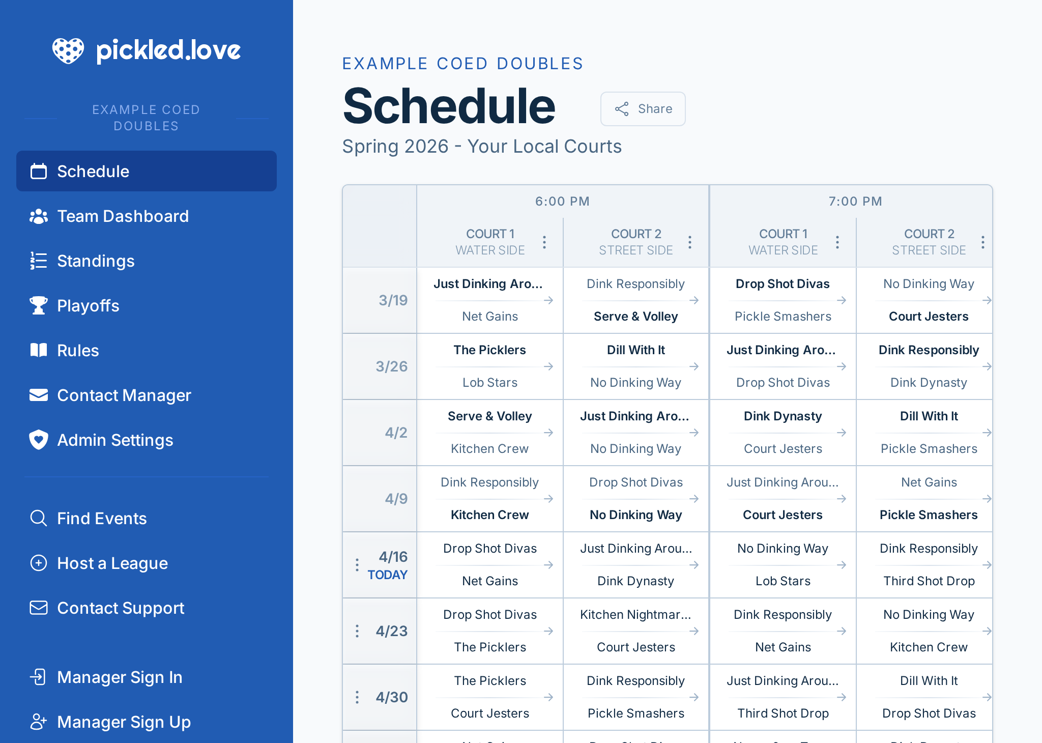 pickled.love schedule screenshot