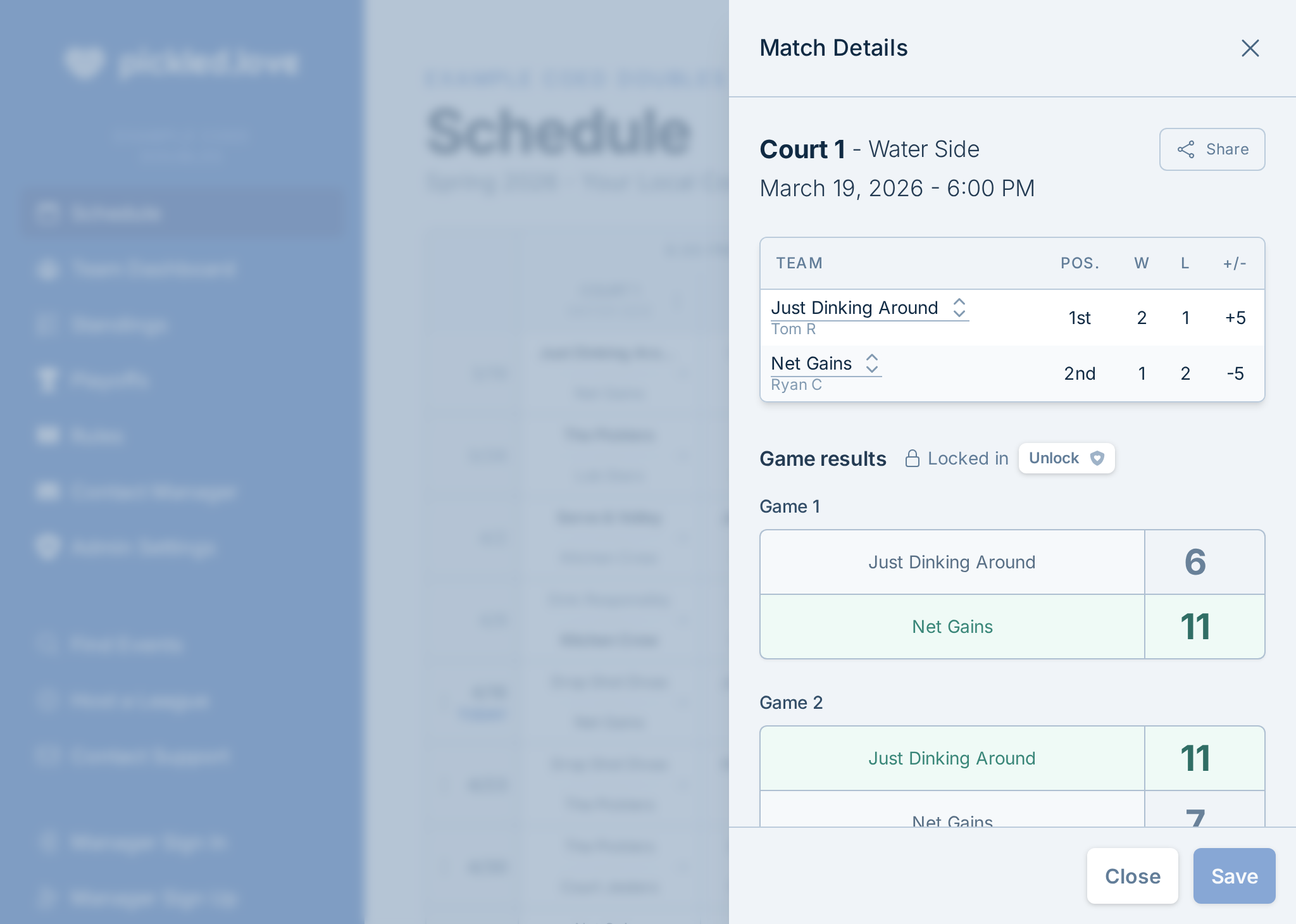 A screenshot of an email sent by the pickled.love service that reminds captains to enter their scores after a match completes