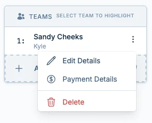 Team actions menu in pickled.love, a pickleball admin app for team management