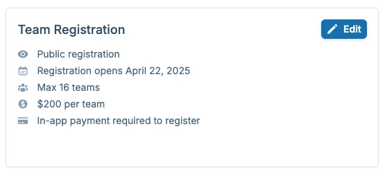 Team registration summary in pickled.love, a pickleball signup platform for league managers